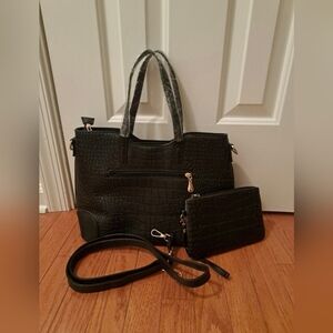 Black Crocodile Handbag with Wrislet